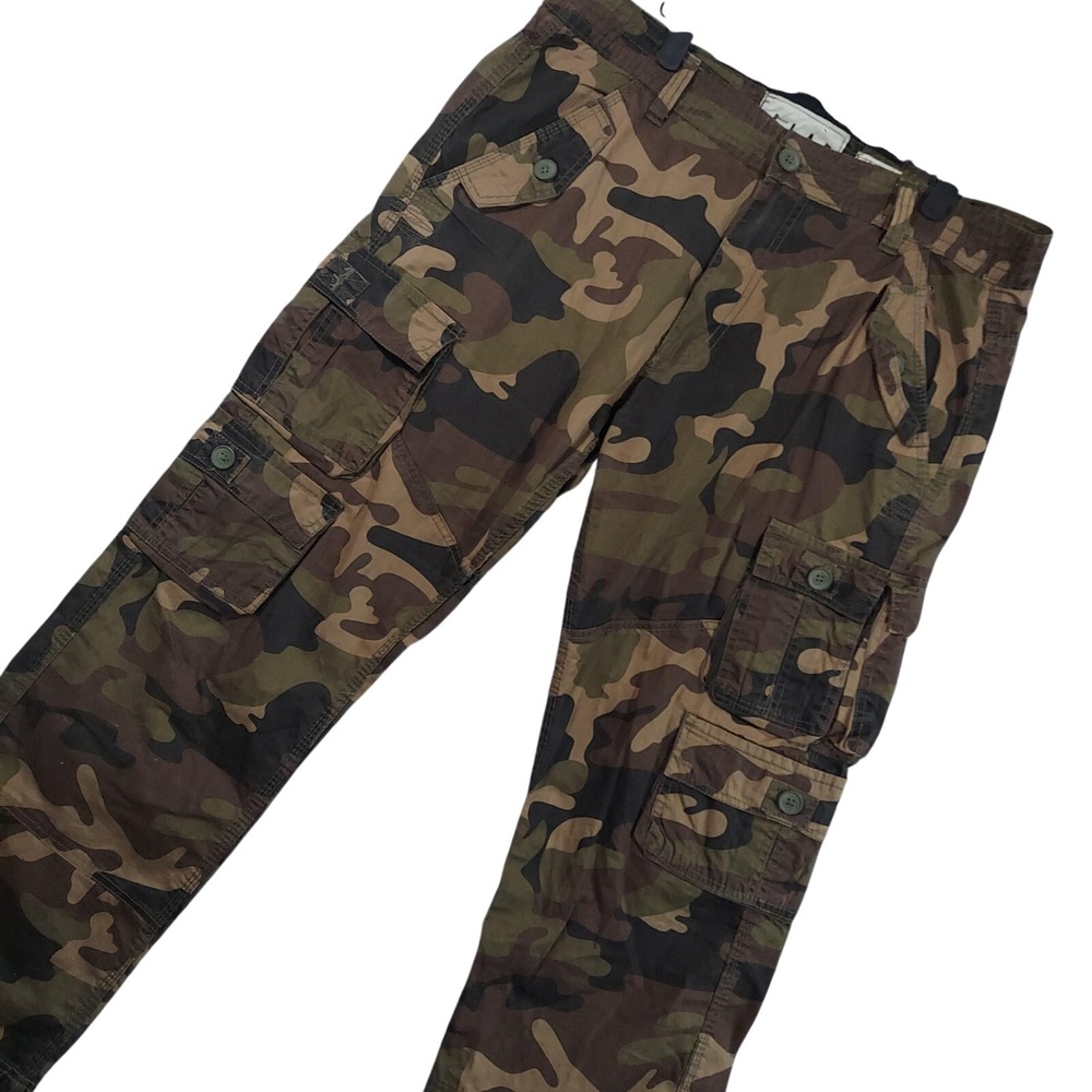 L.A.B Pants Mens 34x32 (36x32)Green Camo Cargo Slim Straight Cotton Utility